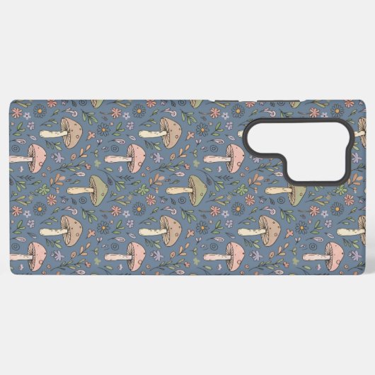 Deep Slate Gray Fungi Seamless Pattern Dark Academ Samsung Galaxyケース (裏面横)