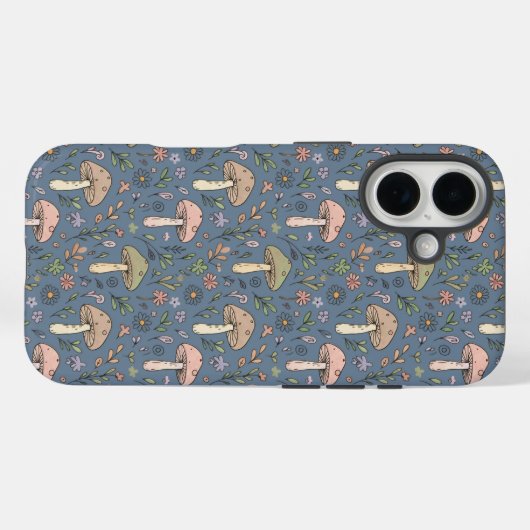 Deep Slate Gray Fungi Seamless Pattern Gothic Case-Mate iPhoneケース (裏面 (横))