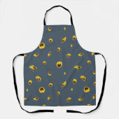 Deep Slate Japanese Yellow Pansy Floral Pattern エプロン (正面)