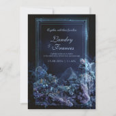 Deep Teal Amethyst Crystal Neon Frame Wedding 招待状 (正面)
