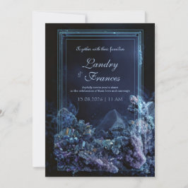 Deep Teal Amethyst Crystal Neon Frame Wedding 招待状