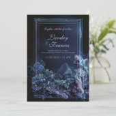 Deep Teal Amethyst Crystal Neon Frame Wedding 招待状 (スタンド正面)