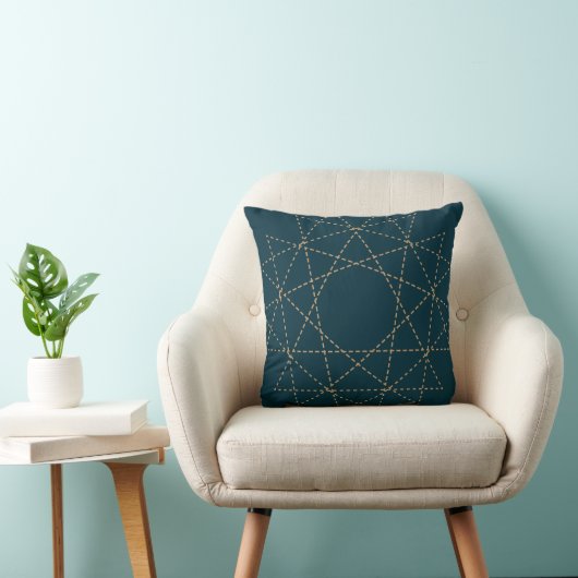 Deep Teal and Gold circular Geometric pattern クッション (椅子)
