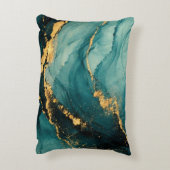 Deep Teal and Gold Fluid Motion アクセントクッション (裏面(縦))