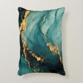 Deep Teal and Gold Fluid Motion アクセントクッション (正面(垂直))