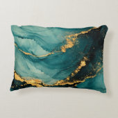 Deep Teal and Gold Fluid Motion アクセントクッション (裏面)