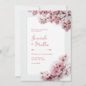 Deep Teal and Pink Cherry Blossom Frame Wedding 招待状 (正面)