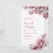 Deep Teal and Pink Cherry Blossom Frame Wedding 招待状 (正面/裏面)