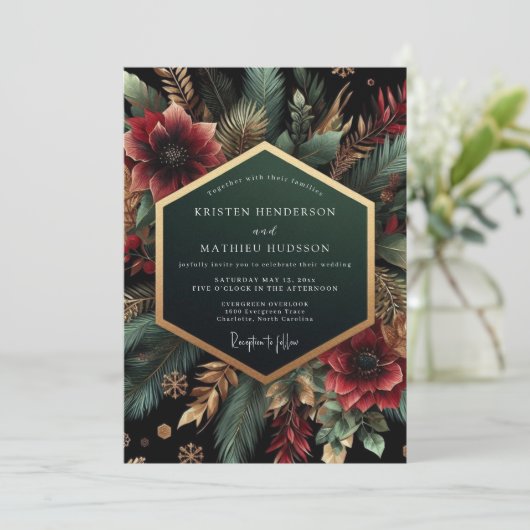 Deep Teal Bloom Luxe Wedding 招待状 (スタンド正面)