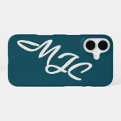 Deep Teal Blue Custom Monogram  iPhone 16ケース (裏面横)