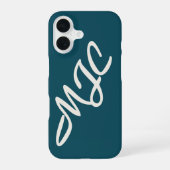 Deep Teal Blue Custom Monogram  iPhone 16ケース (裏面)