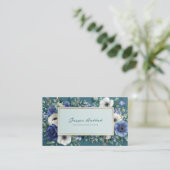 Deep Teal Blue Floral Gold Frame Watercolor 名刺 (スタンド正面)