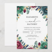 Deep Teal Botanical Arch Wedding 招待状 (正面/裏面)