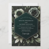 Deep Teal Botanical Enchantment Wedding 招待状 (正面)