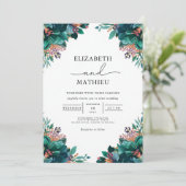 Deep Teal Botanical Flourish Wedding 招待状 (スタンド正面)