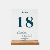 Deep Teal Elegant Wedding Table Number アクリルサイン (正面)