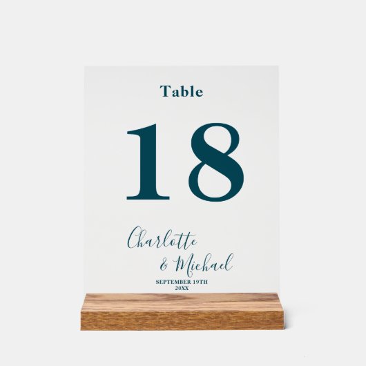 Deep Teal Elegant Wedding Table Number アクリルサイン (正面)