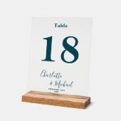 Deep Teal Elegant Wedding Table Number アクリルサイン (傾斜)