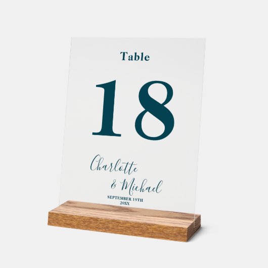 Deep Teal Elegant Wedding Table Number アクリルサイン (傾斜)