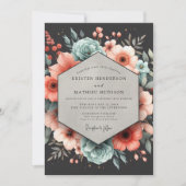 Deep Teal Floral Elegance Wedding 招待状 (正面)
