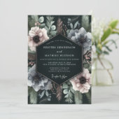 Deep Teal Floral Moody Wedding 招待状 (スタンド正面)