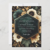 Deep Teal Floral Opulent Wedding 招待状 (正面)
