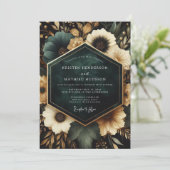 Deep Teal Floral Opulent Wedding 招待状 (スタンド正面)