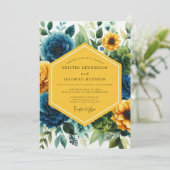 Deep Teal Floral Whimsy Wedding 招待状 (スタンド正面)