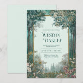 Deep Teal Forest Gold Frame Romantic Floral 招待状 (正面/裏面)