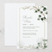 Deep Teal Gold Filigree Skeleton Leaf Frame 招待状 (正面/裏面)