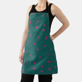 Deep Teal Japanese Deep Pink Cosmos Floral Pattern エプロン