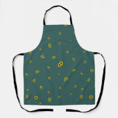 Deep Teal Japanese Sunflower Floral Pattern エプロン (正面)
