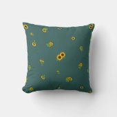 Deep Teal Japanese Sunflower Floral Pattern クッション (正面)
