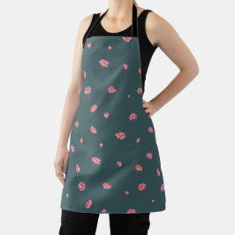 Deep Teal Japanese Winter Peony Floral Pattern エプロン