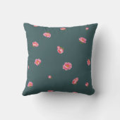 Deep Teal Japanese Winter Peony Floral Pattern クッション (裏面)