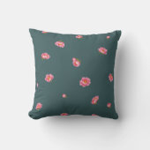 Deep Teal Japanese Winter Peony Floral Pattern クッション (正面)
