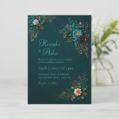 Deep Teal Jewel Floral Wedding 招待状 (スタンド正面)