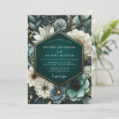 Deep Teal Lush Bloom Wedding 招待状 (スタンド正面)