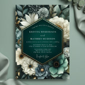 Deep Teal Lush Bloom Wedding 招待状