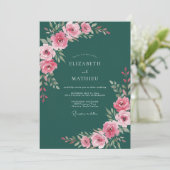 Deep Teal Lustrous Floral Wedding 招待状 (スタンド正面)