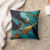Deep Teal Marble with Bold Gold Veins クッション (ブランケット)