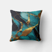 Deep Teal Marble with Bold Gold Veins クッション (裏面)