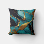 Deep Teal Marble with Bold Gold Veins クッション (正面)