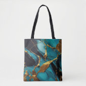 Deep Teal Marble with Bold Gold Veins トートバッグ (正面)