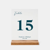 Deep Teal Minimalist Wedding Table Number アクリルサイン (正面)