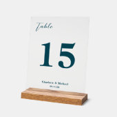Deep Teal Minimalist Wedding Table Number アクリルサイン (傾斜)