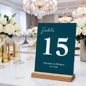 Deep Teal Minimalist Wedding Table Number アクリルサイン