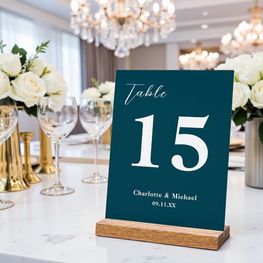 Deep Teal Minimalist Wedding Table Number アクリルサイン