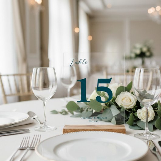 Deep Teal Minimalist Wedding Table Number アクリルサイン