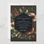 Deep Teal Moody Bloom Wedding 招待状 (正面)